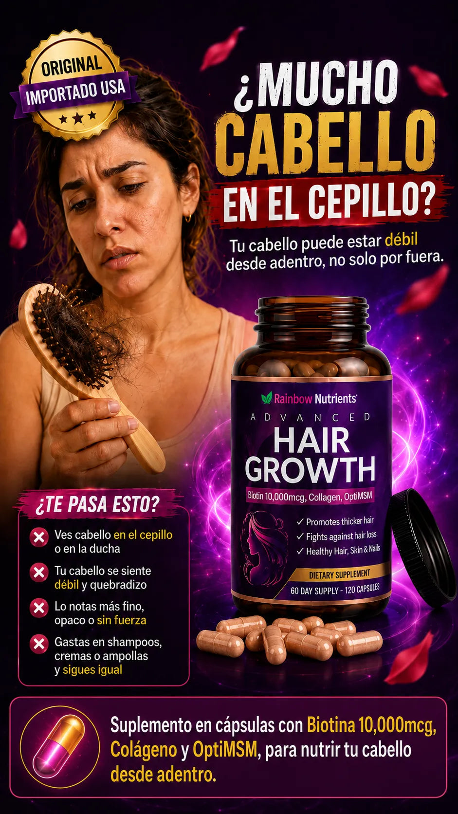 Hair Growth Advanced | Biotina 10,000 mcg + Colágeno + OptiMSM®
