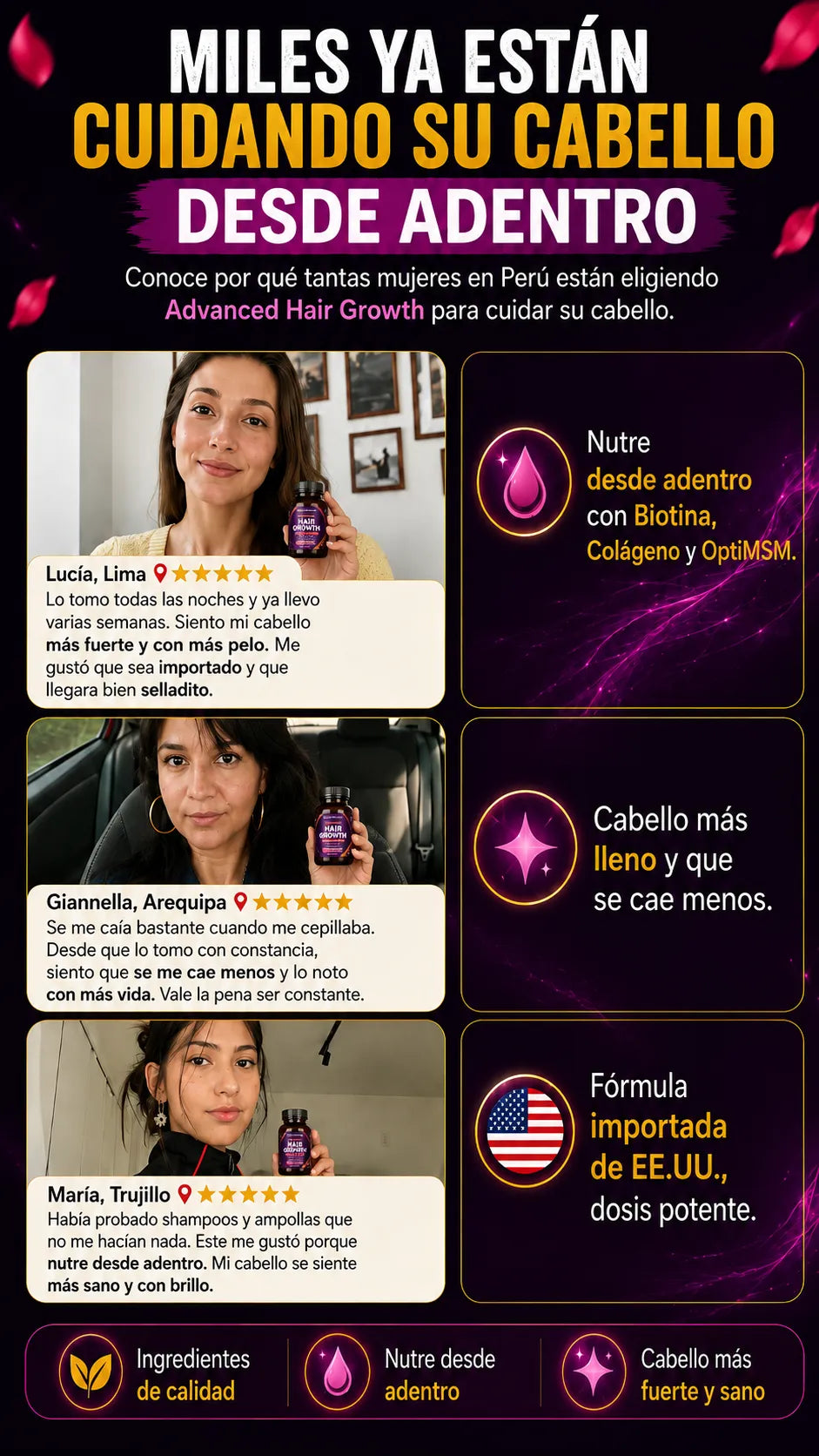 Hair Growth Advanced | Biotina 10,000 mcg + Colágeno + OptiMSM®